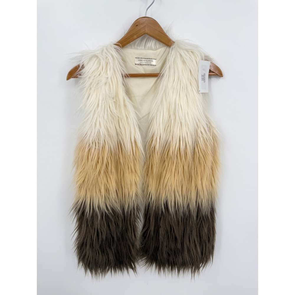 Giddy Up Glamour Ombre Faux Fur Vest Womens Small Brown Tan White SIJ9010